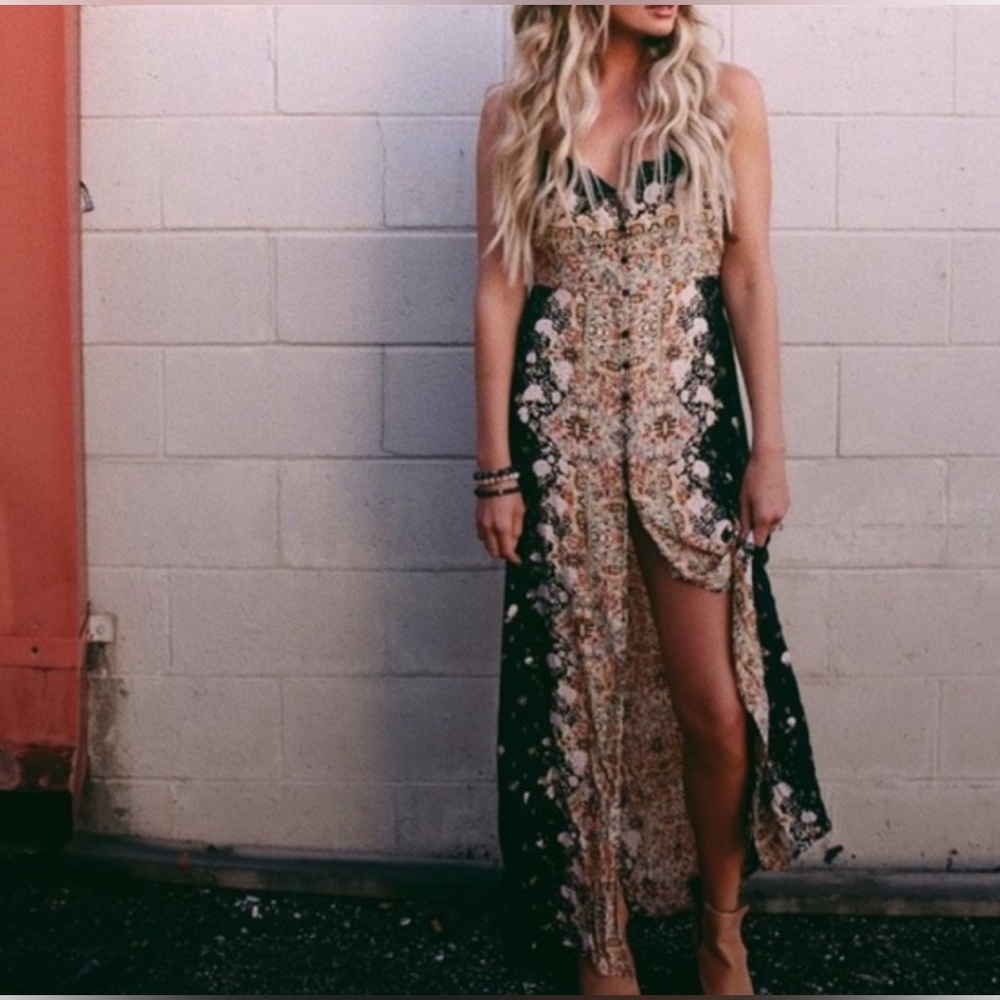 Free People Morning Song Dark Floral Maxi Dress
